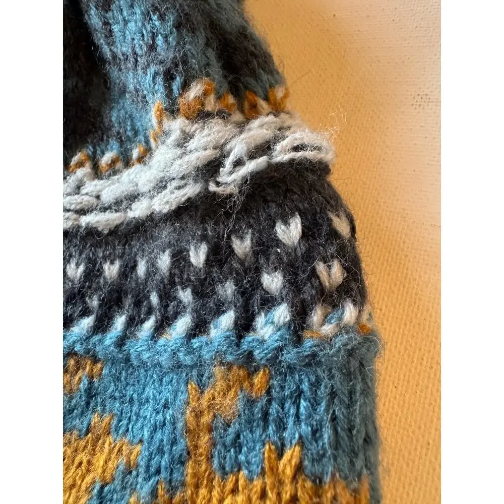 The North Face Fair Isle Pom Pom Beanie Teal Mustard Black Winter Knit Hat